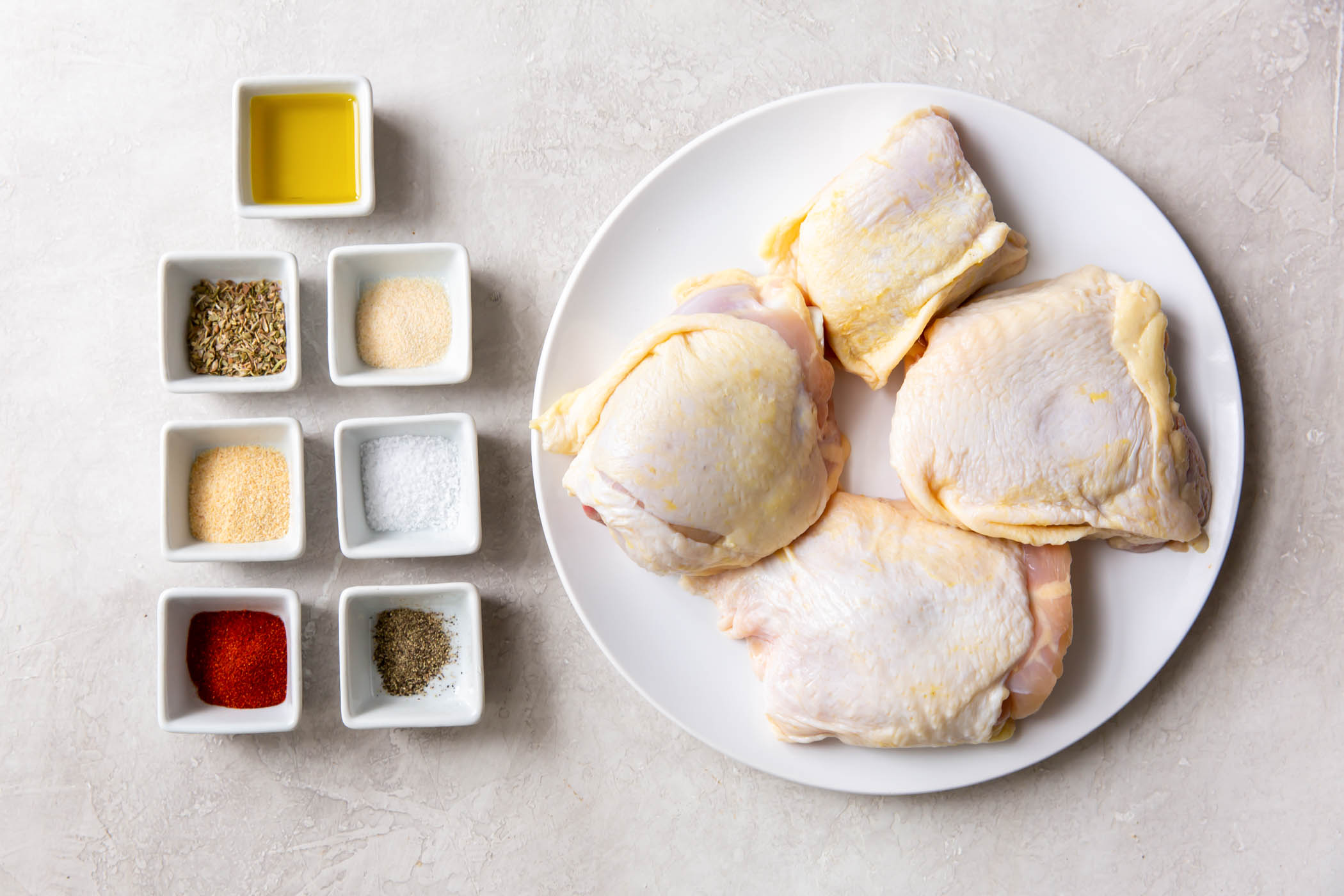 Ingredients for air fryer chicken thighs recipe.