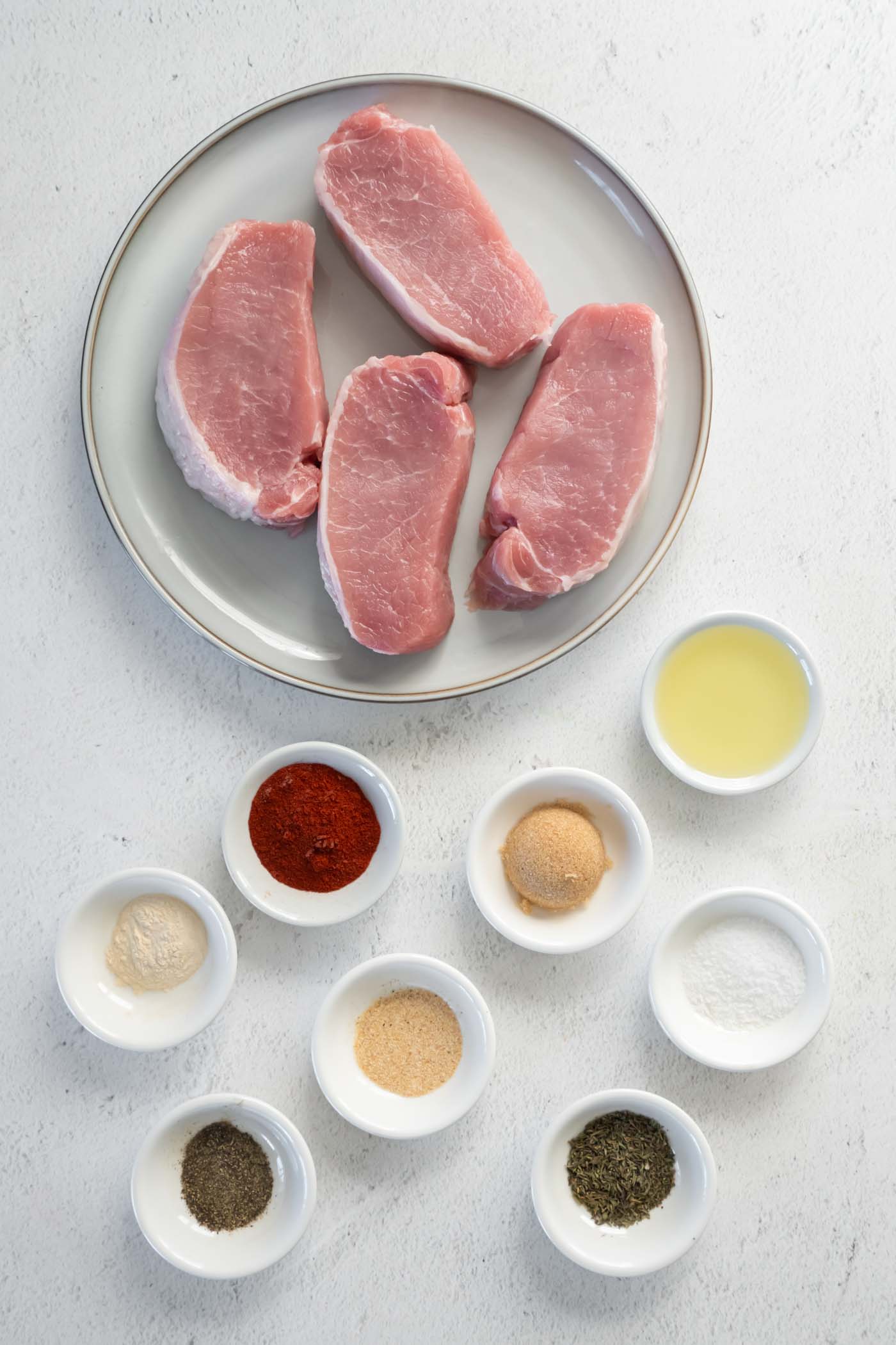 Ingredients for air fryer pork chops recipe.
