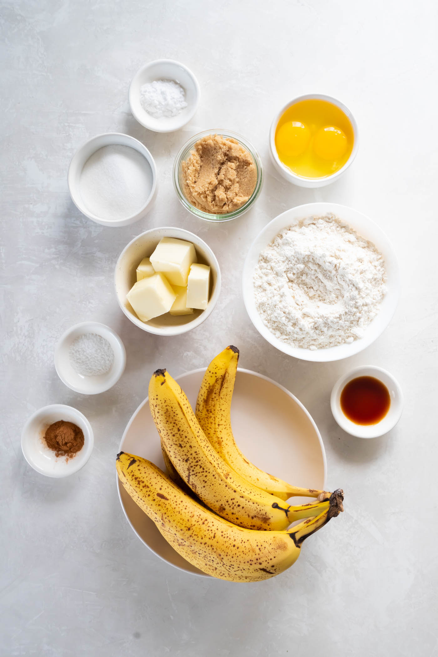 Ingredients for banana bread recipe.