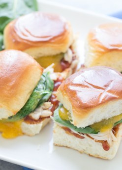 BBQ Chicken Sliders with Cheddar and Spinach. A quick and easy weeknight meal or perfect party food!