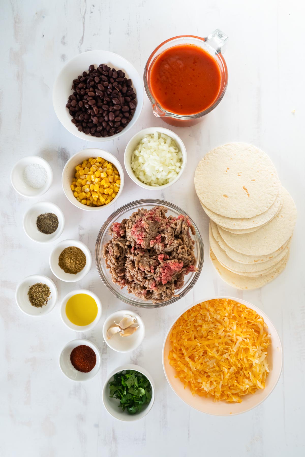 Ingredients for beef enchilada recipe.