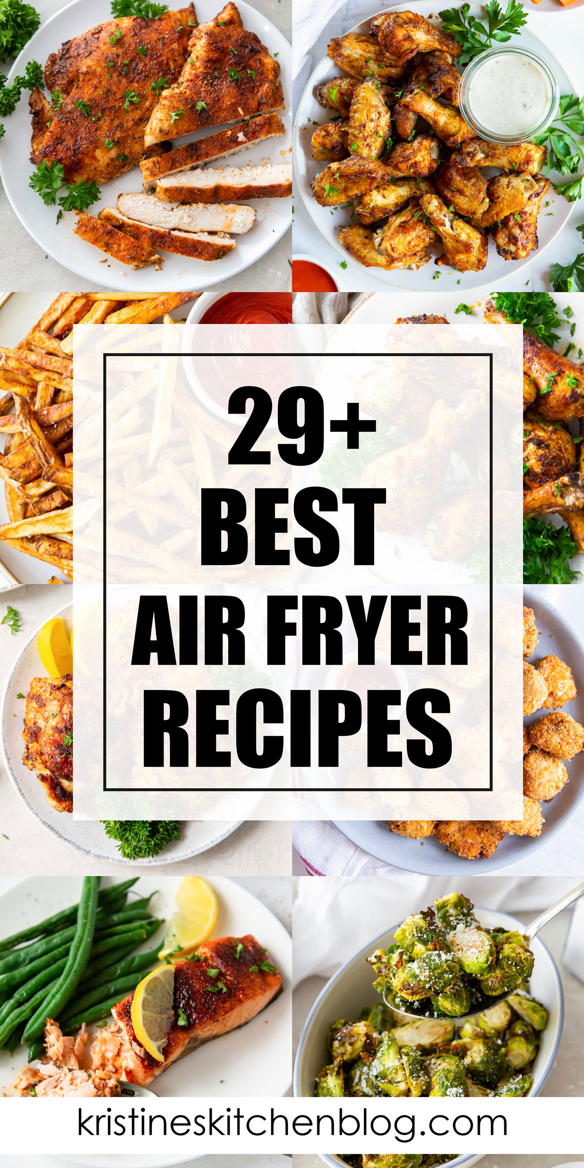 Collage image of 8 air fryer recipes with text overlay.