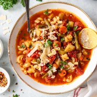 best instant pot soup recipes, instant pot minestrone soup in white bowl