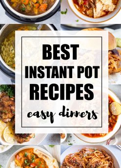 Collage of 8 instant pot recipe photos with text overlay.