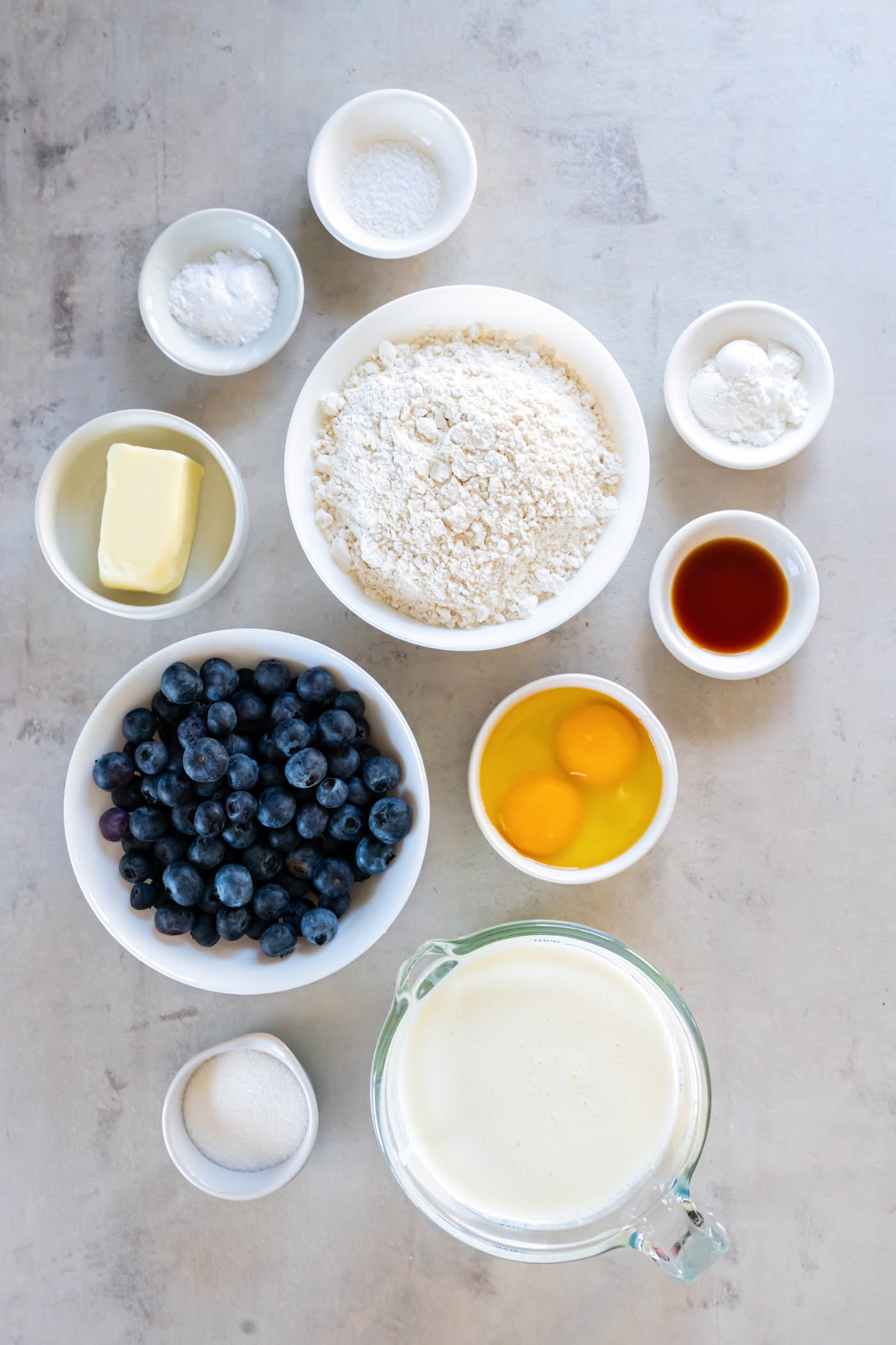 Ingredients for blueberry pancake recipe.