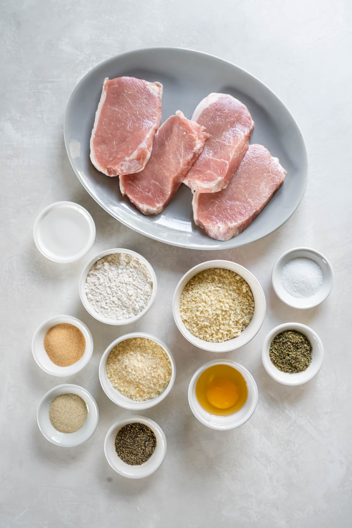 Ingredients for breaded pork chops recipe.