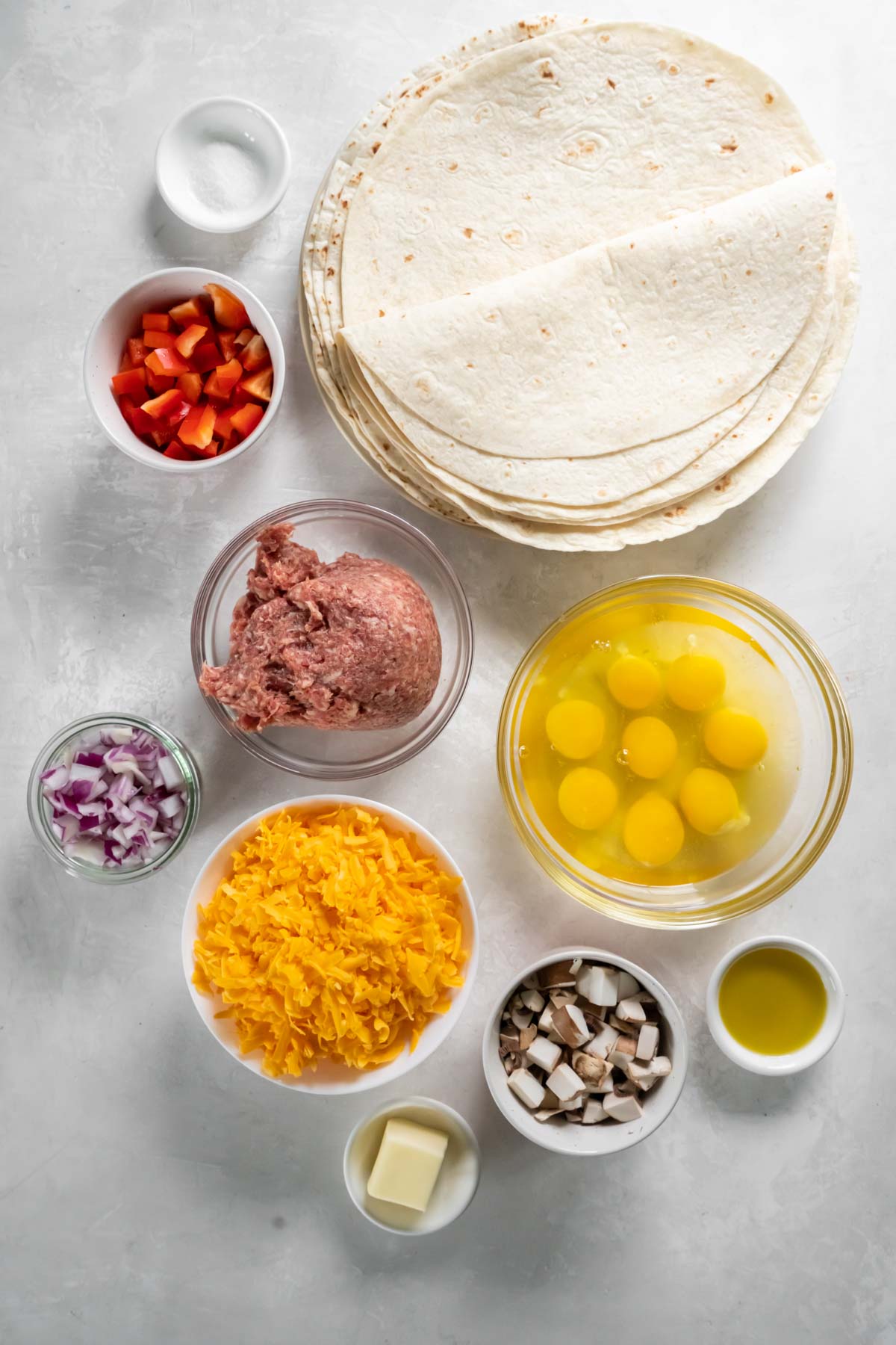 Ingredients for breakfast burrito recipe.