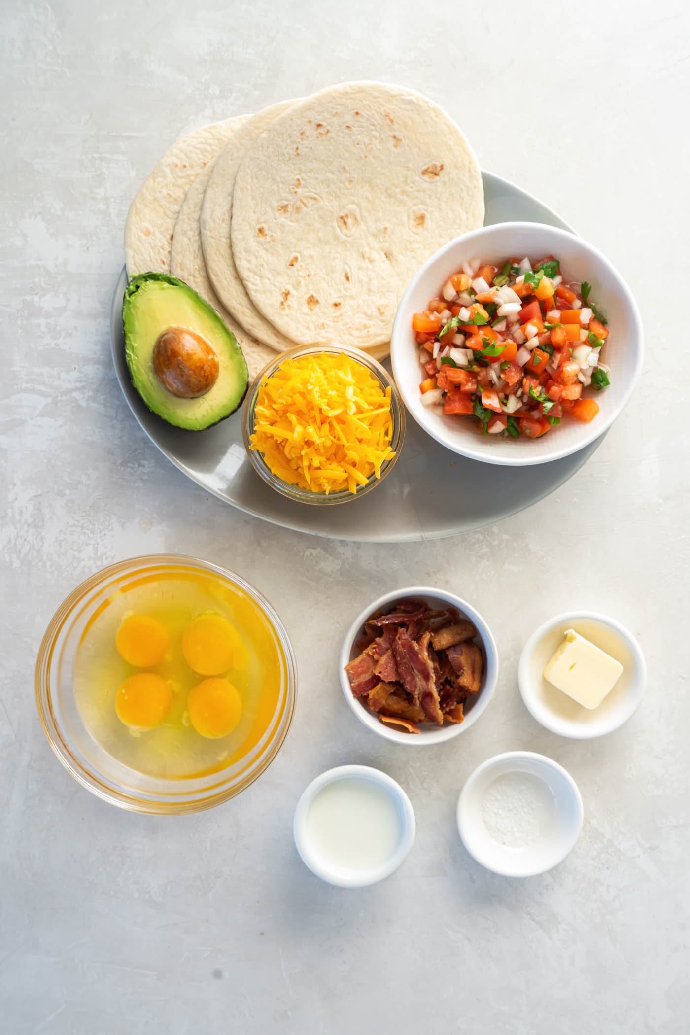 Ingredients for breakfast tacos recipe.