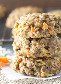 Thick, soft, and full of fresh carrot and apple, these Carrot Cake Breakfast Cookies are a healthy make ahead breakfast. Whole grain and refined sugar free. Gluten free option.
