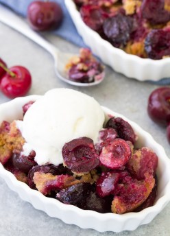 This easy cherry cobbler recipe uses a magic cobbler crust that rises to the top of the cobbler while it bakes! This fruit cobbler is a summer dessert that you can also make with other fruits. Try peach cobbler, blueberry cobbler or blackberry cobbler. Plus how to make cherry cobbler in the slow cooker!