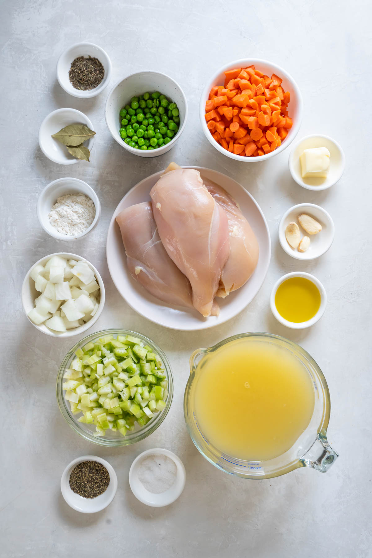 Ingredients for chicken and dumplings recipe.