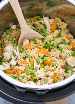 Chicken and rice with carrots and peas in instant pot.
