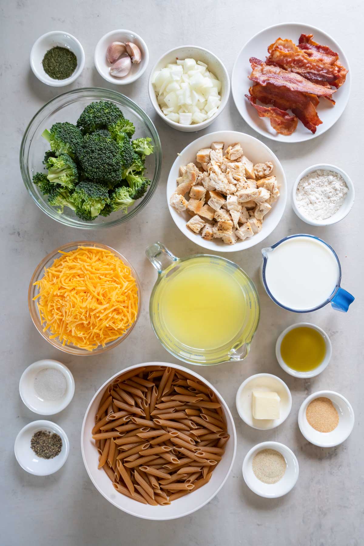 Ingredients for chicken bacon ranch casserole recipe.
