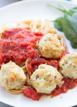 Chicken Parmesan Meatballs with Easy Tomato Sauce - Ready in 30 minutes! A healthy dinner the whole family will love!