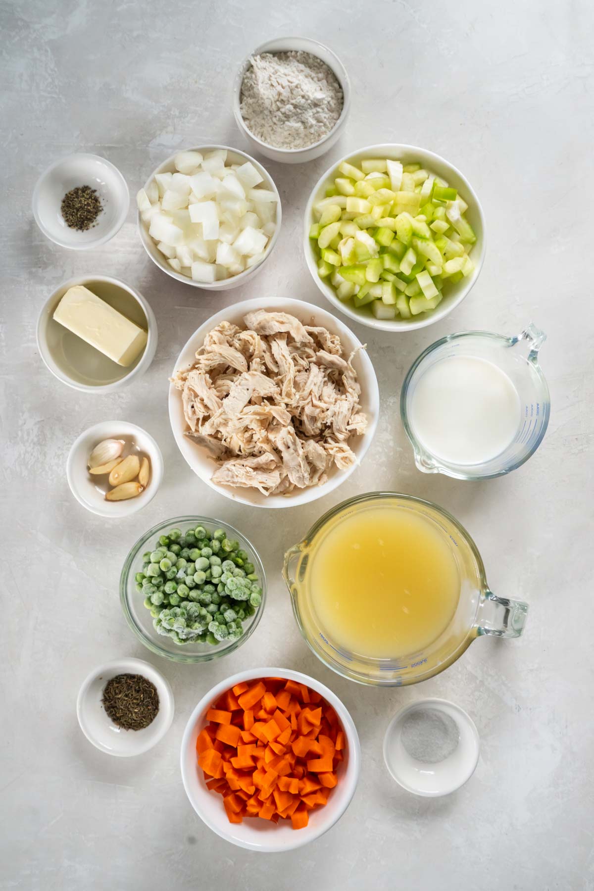 Ingredients for chicken pot pie recipe.