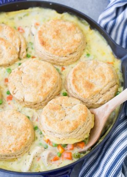 Homemade chicken pot pie with biscuits
