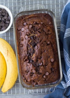 Chocolate Banana Bread with chocolate chips.