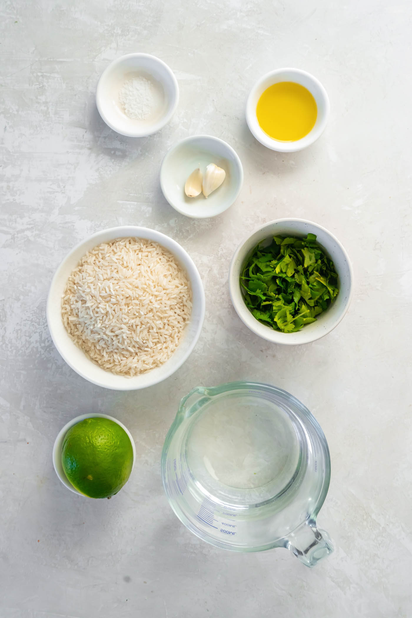 Ingredients for cilantro lime rice recipe.
