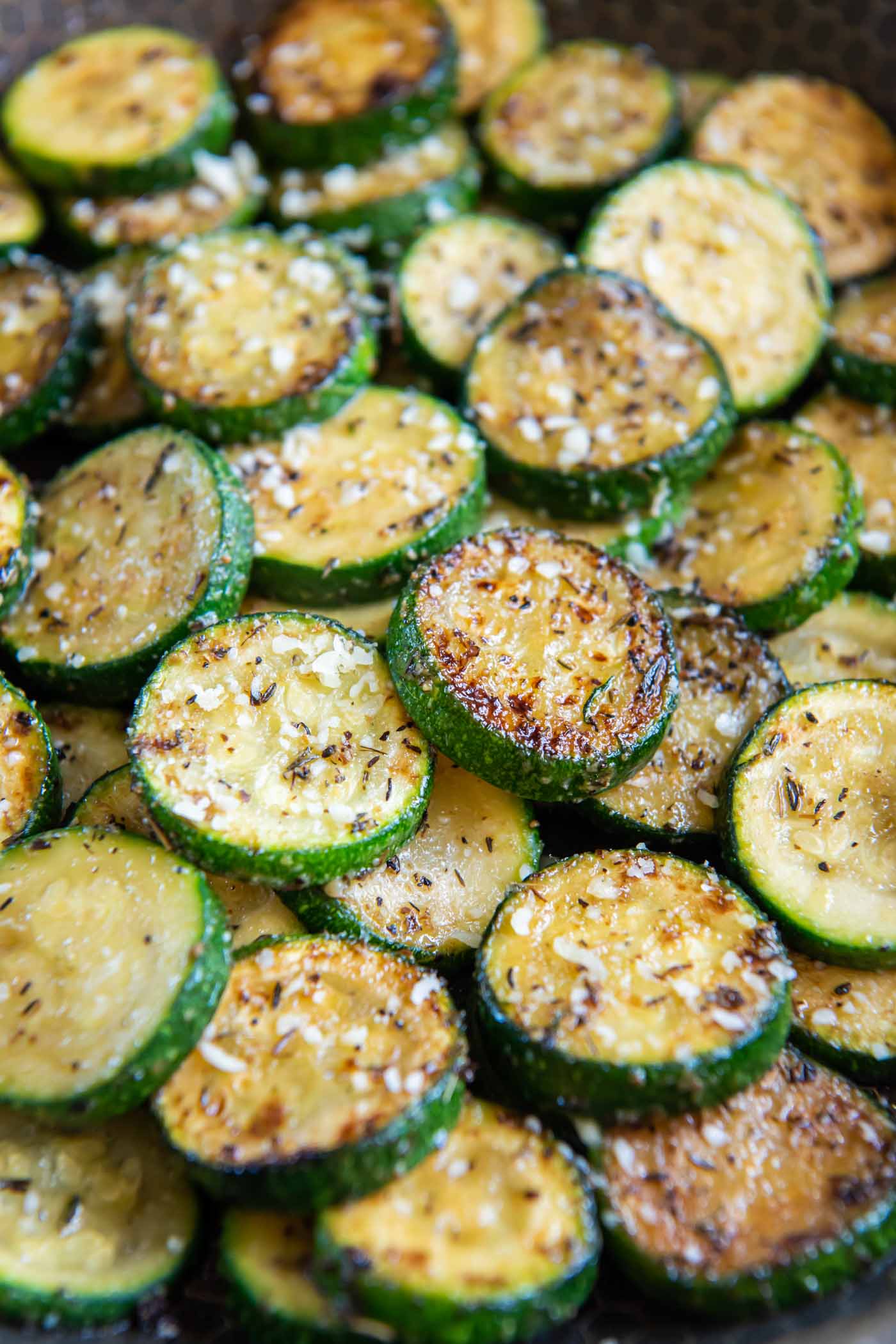 Close up of sauteed zucchini.