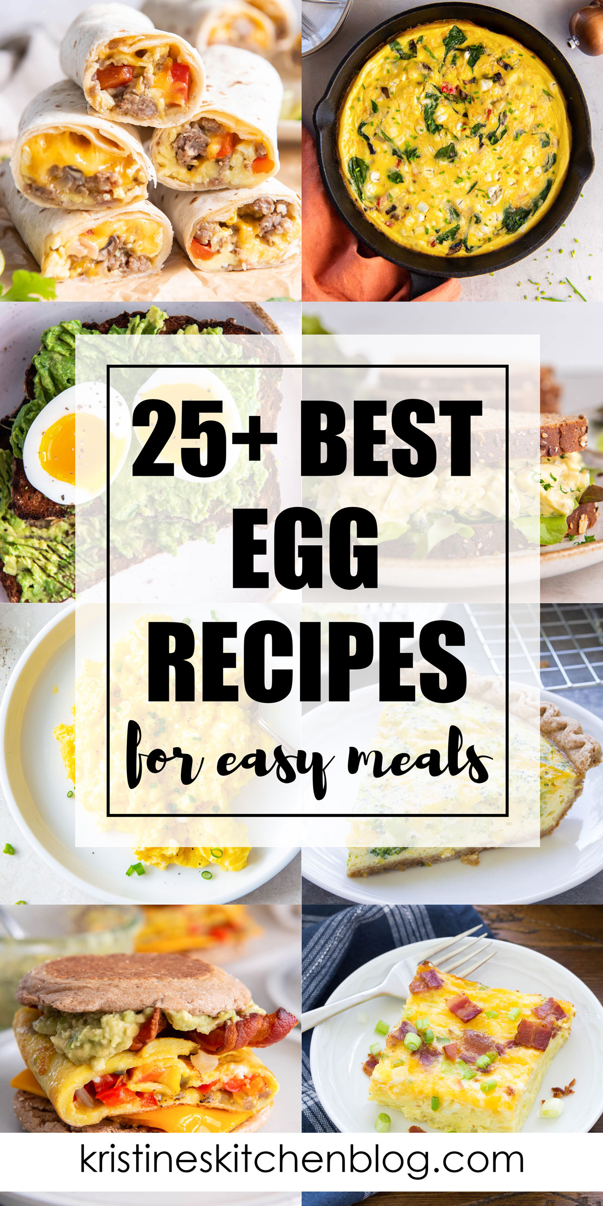 Collage of 8 egg recipes photos with text overlay.