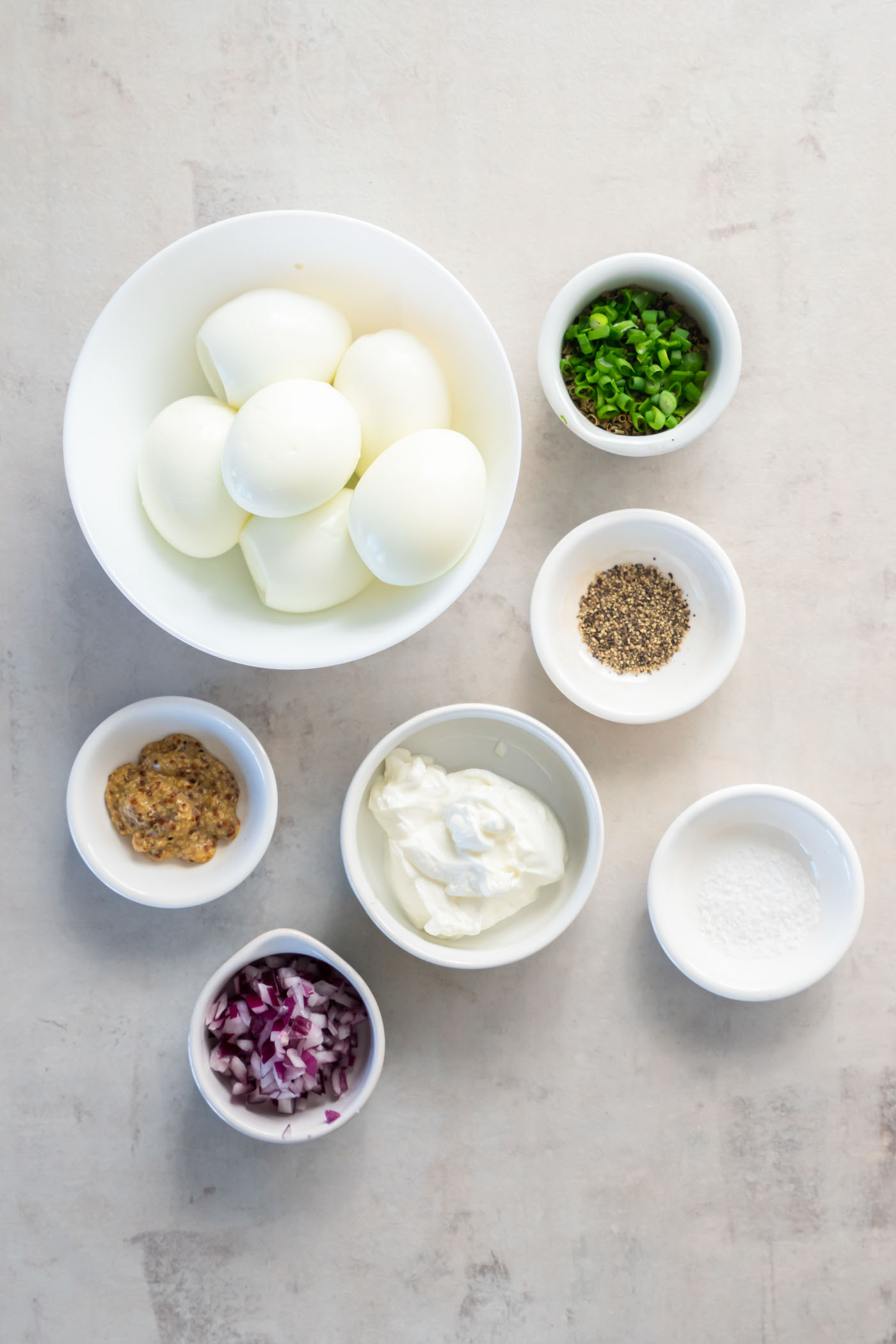 Ingredients for egg salad recipe.