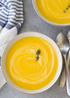 Creamy butternut squash, potato, leek soup is one of our favorite winter soups.