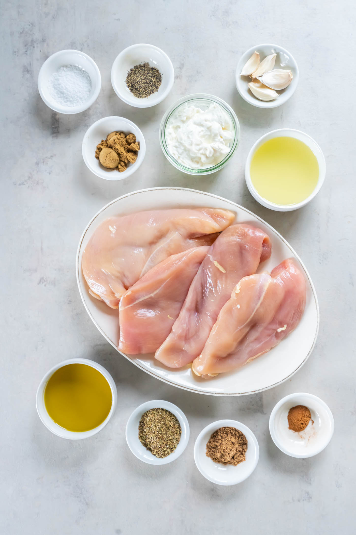 Ingredients for Greek chicken recipe.