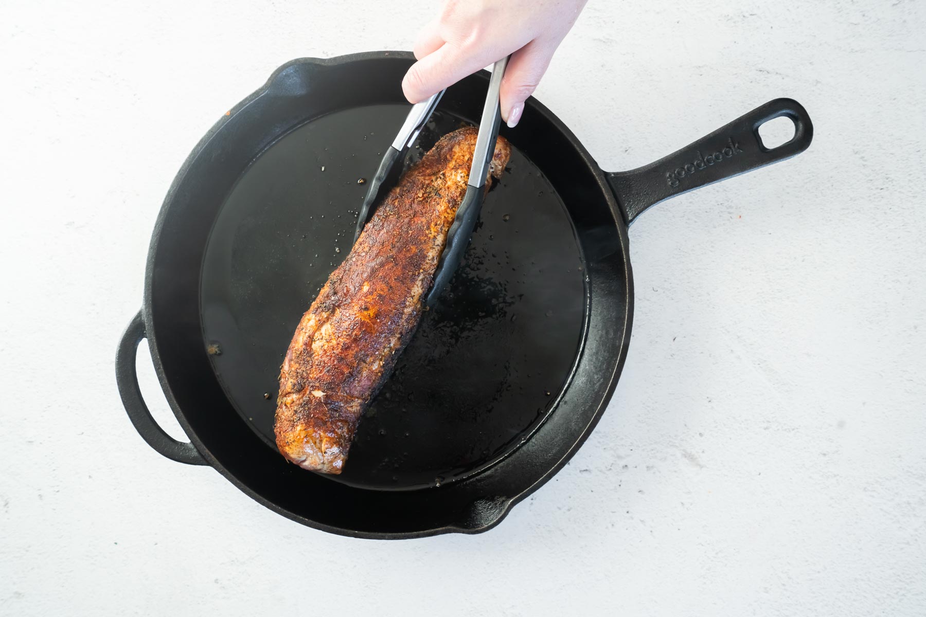 browning pork tenderloin in skillet