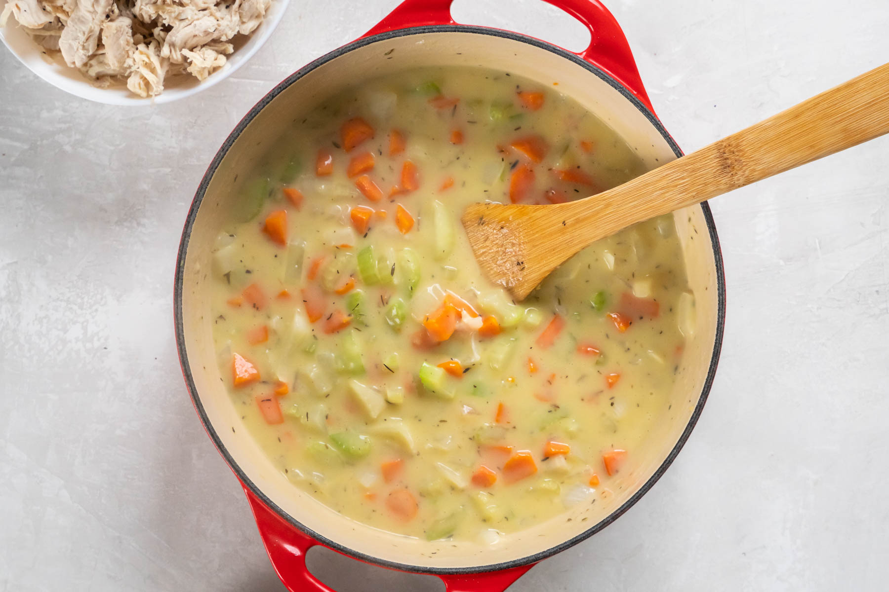 Thickened pot pie filling.