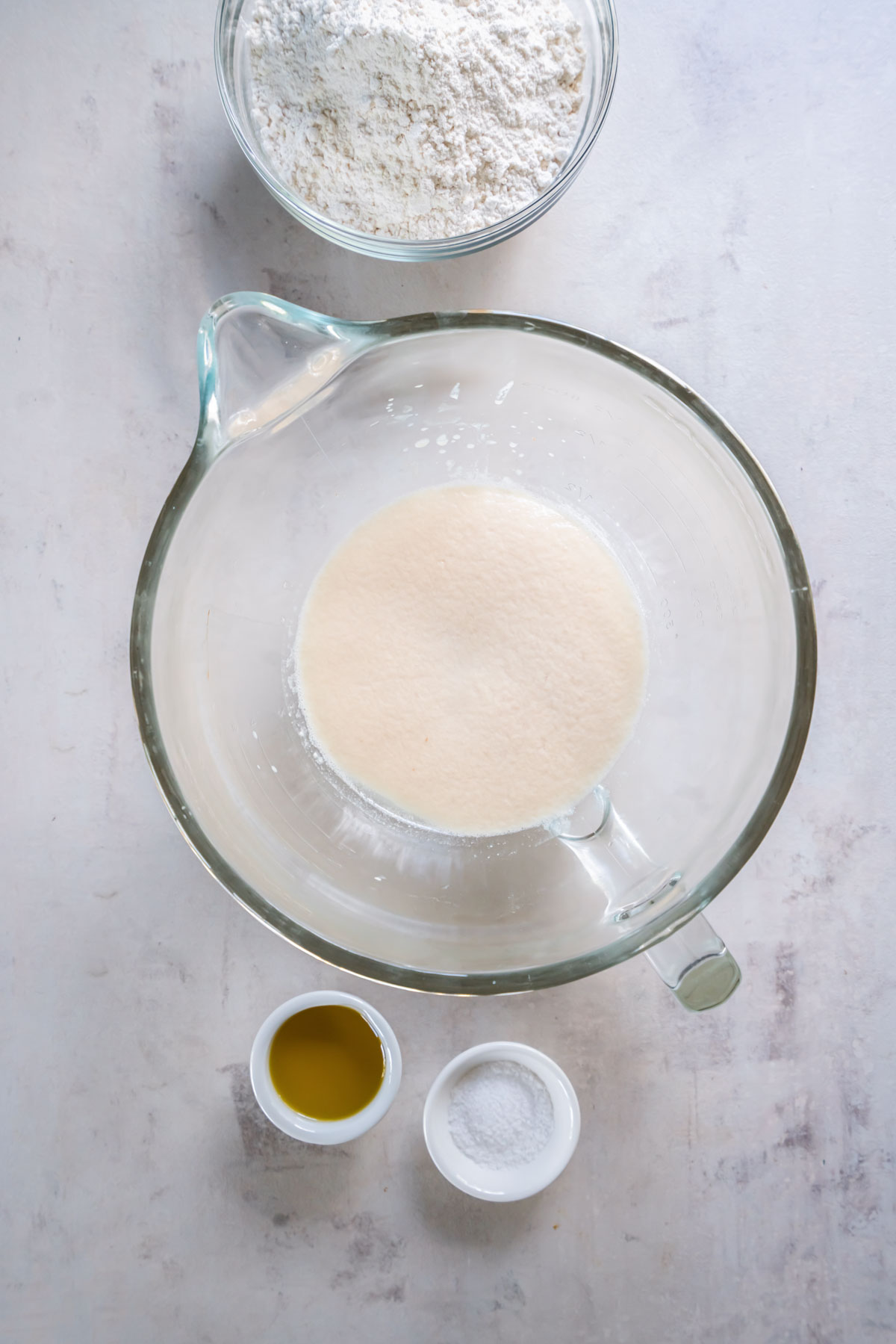 Yeast and water in mixing bowl after proofing.