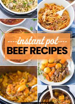 Collage of photos of Instant Pot beef recipes.