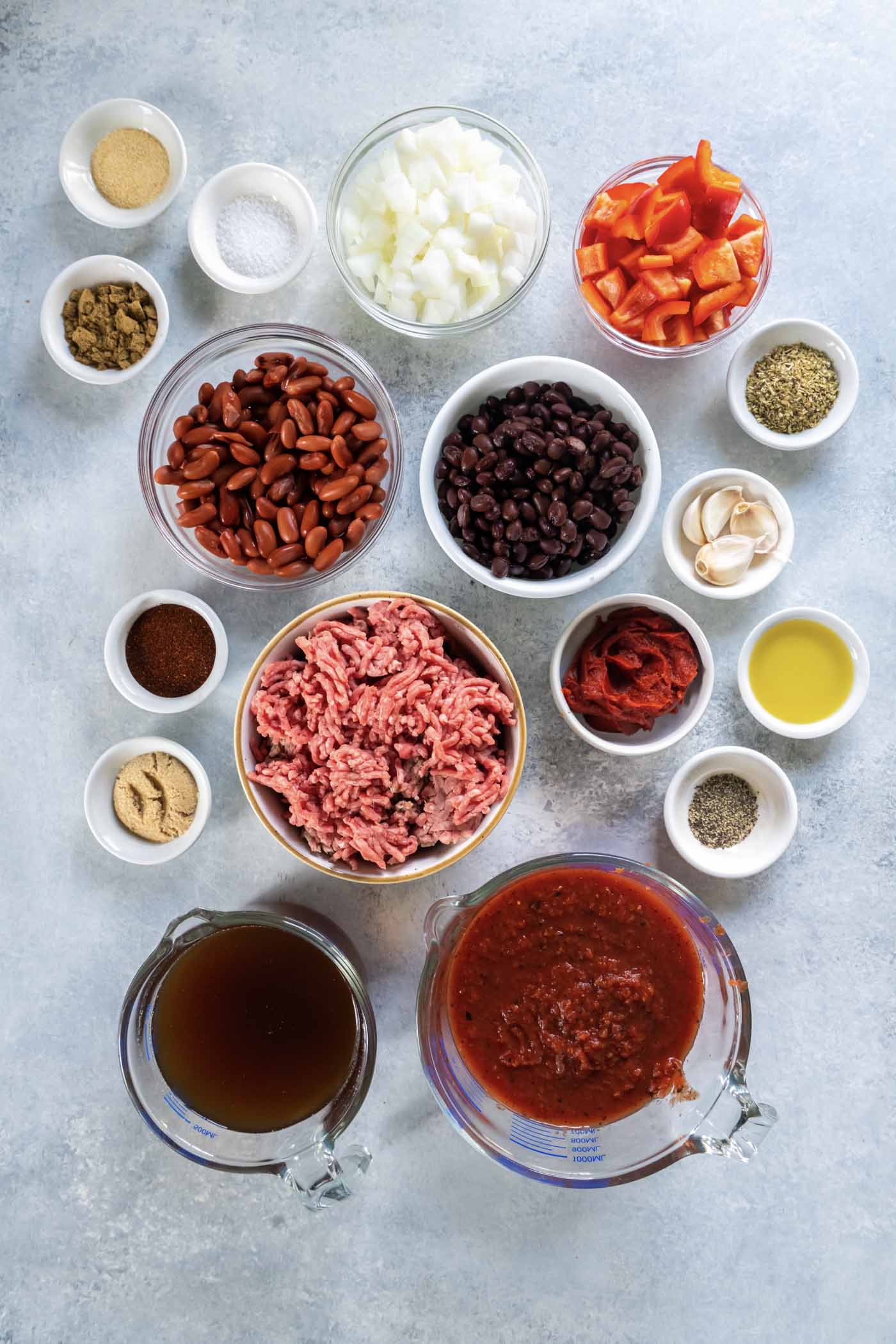 Ingredients for instant pot chili recipe.