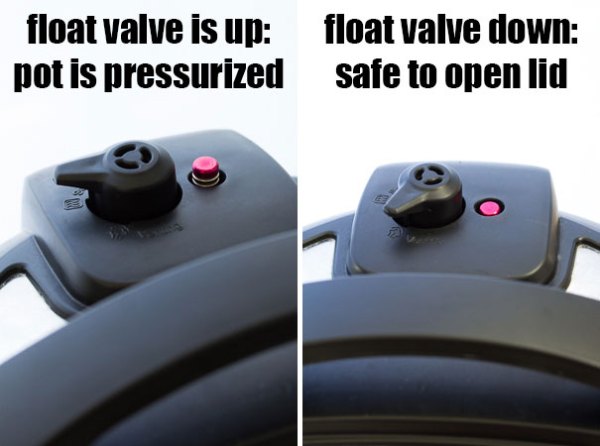 Instant Pot float valve drops down when pressure is released and it is safe to open the Instant Pot.