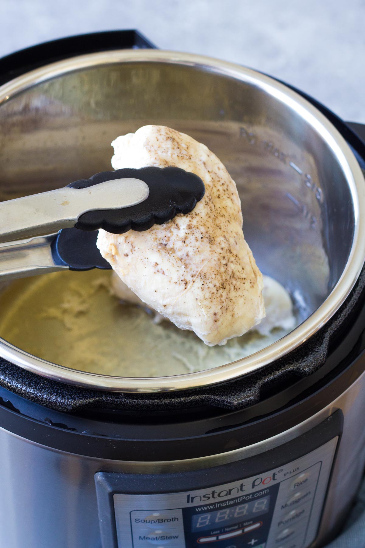 Chicken cooked from frozen in the instant pot.