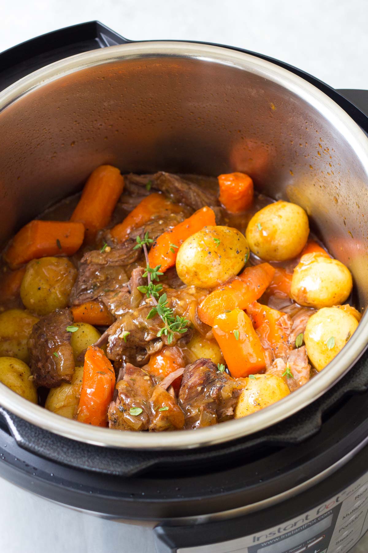 Pot roast in instant pot after cooking.