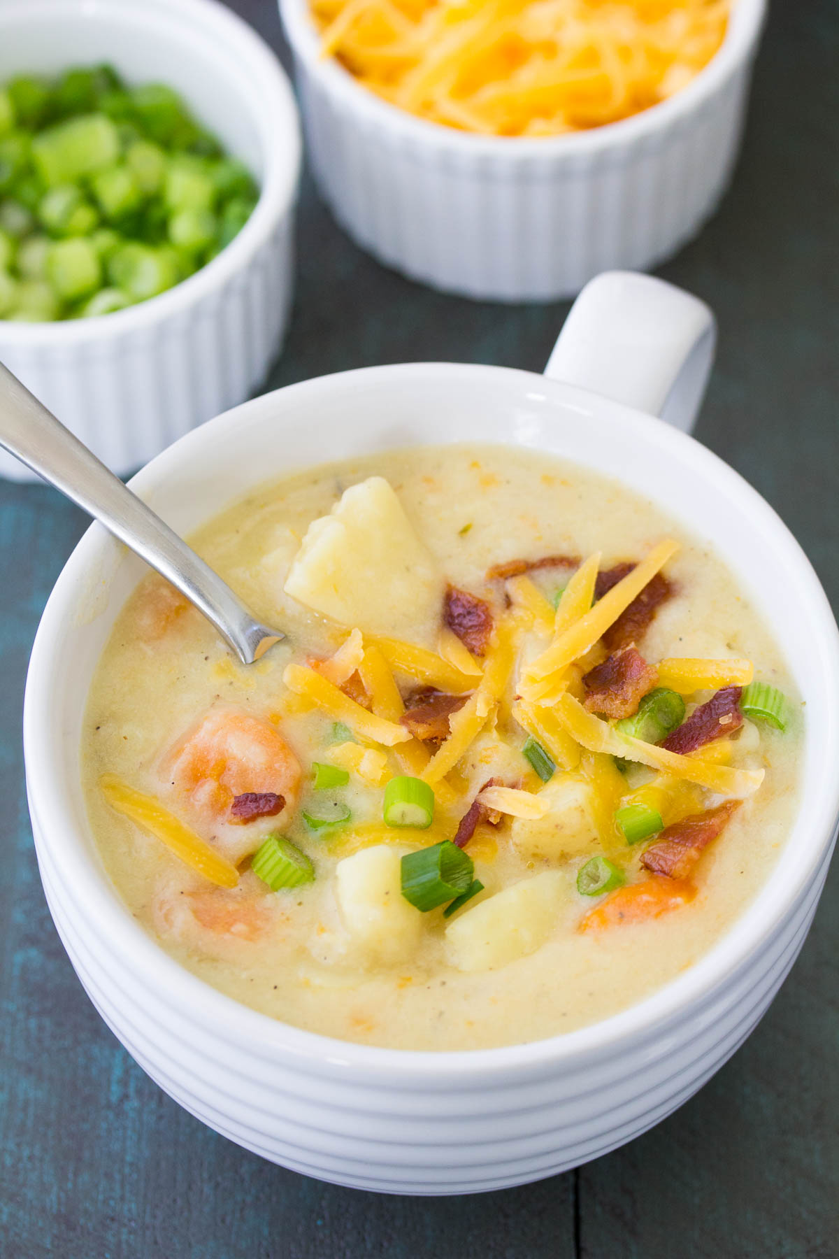 Instant pot potato soup served in a bowl.