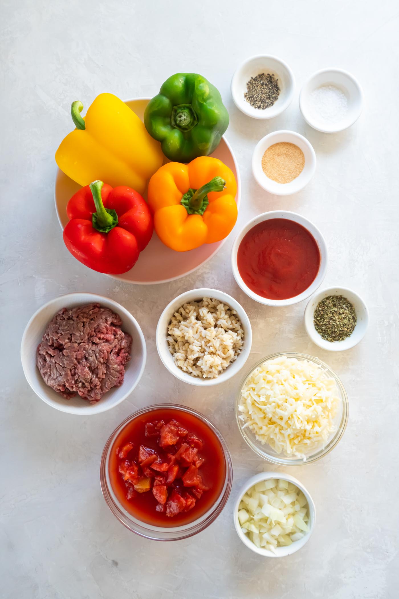 Ingredients for instant pot stuffed peppers recipe.