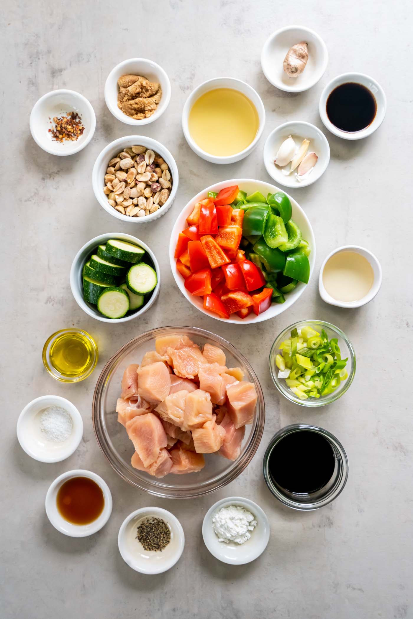 Ingredients for kung pao chicken recipe.