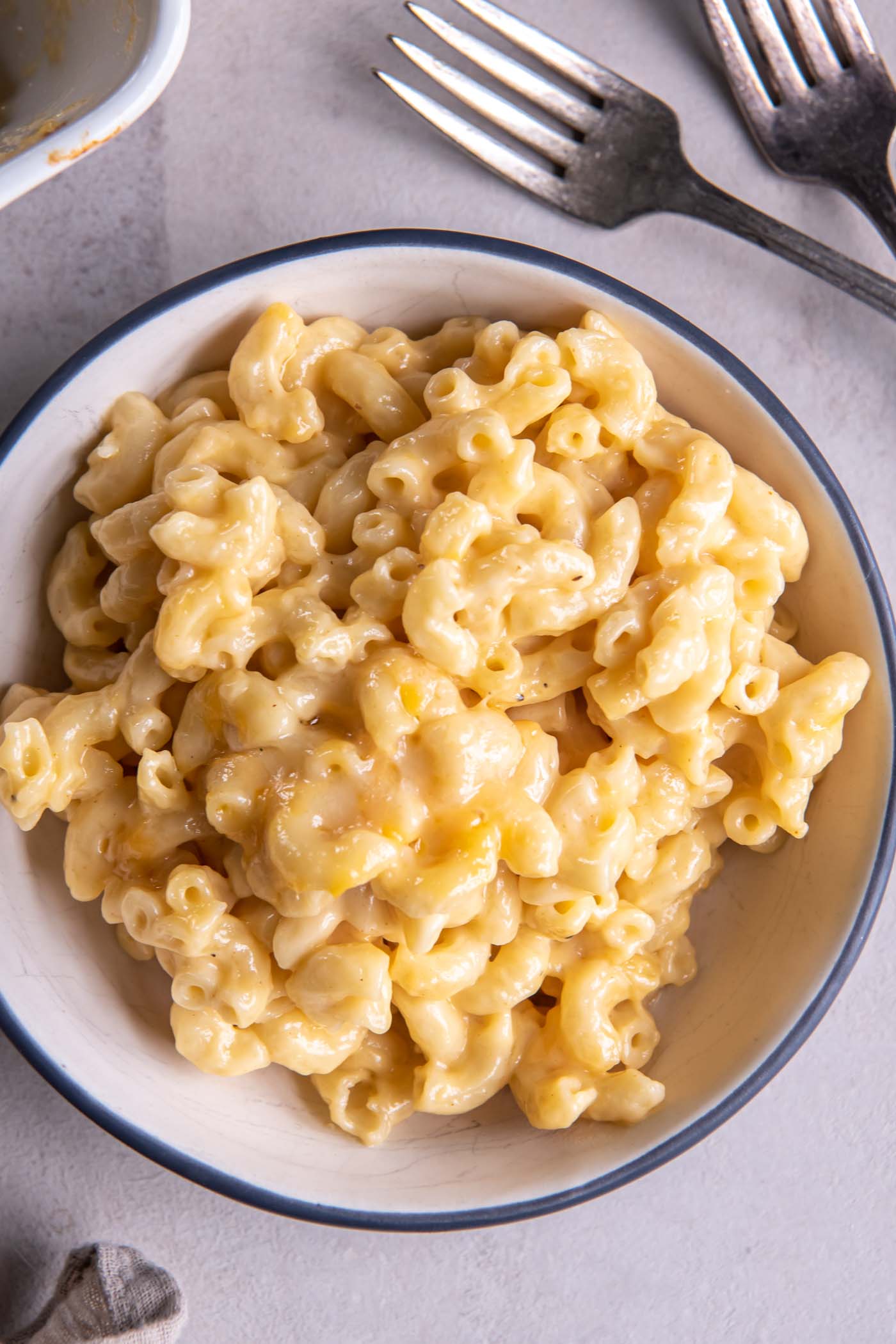 Homemade mac and cheese served in a bowl.