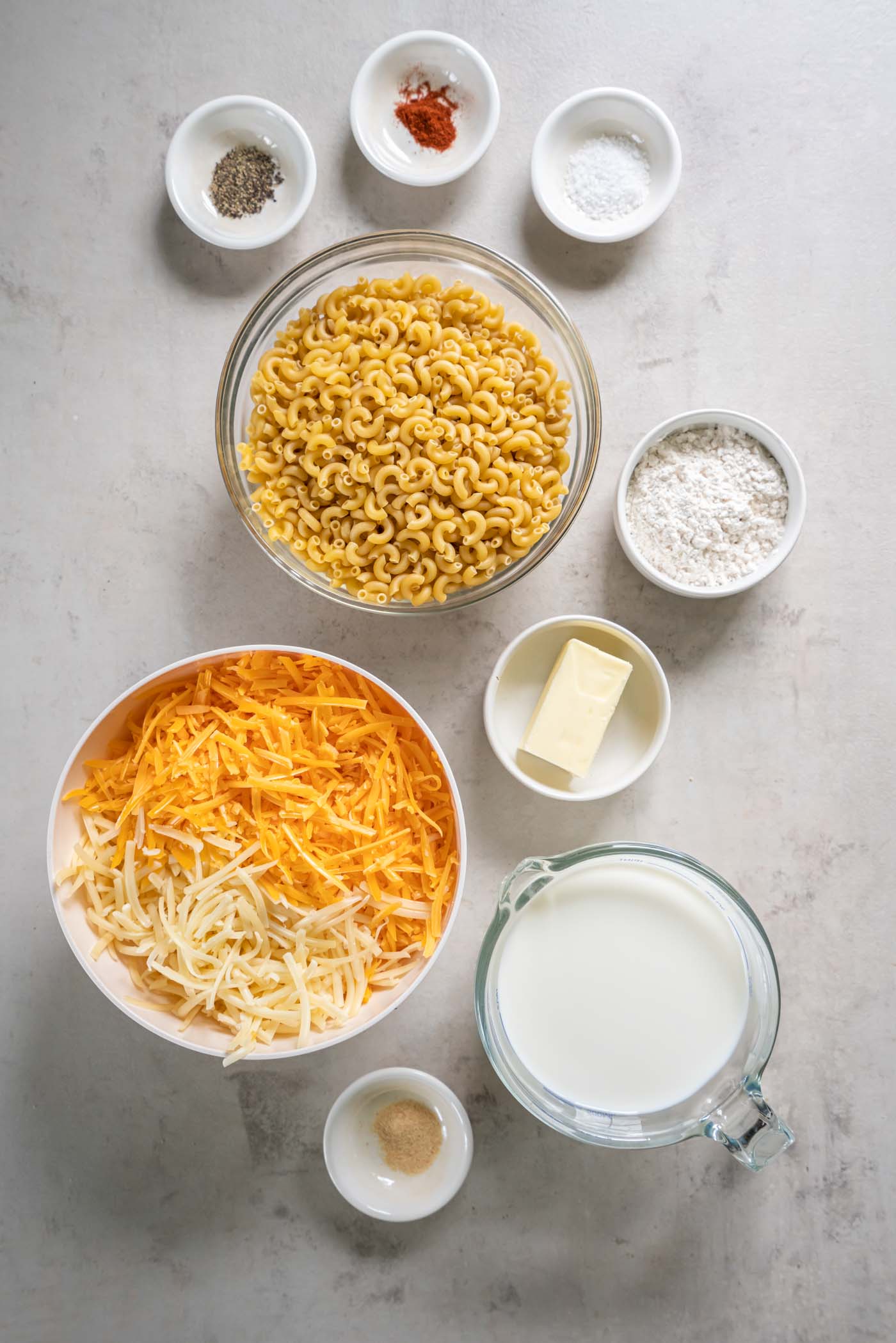Ingredients for mac and cheese recipe.