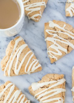 glazed cinnamon scones with cup of coffe