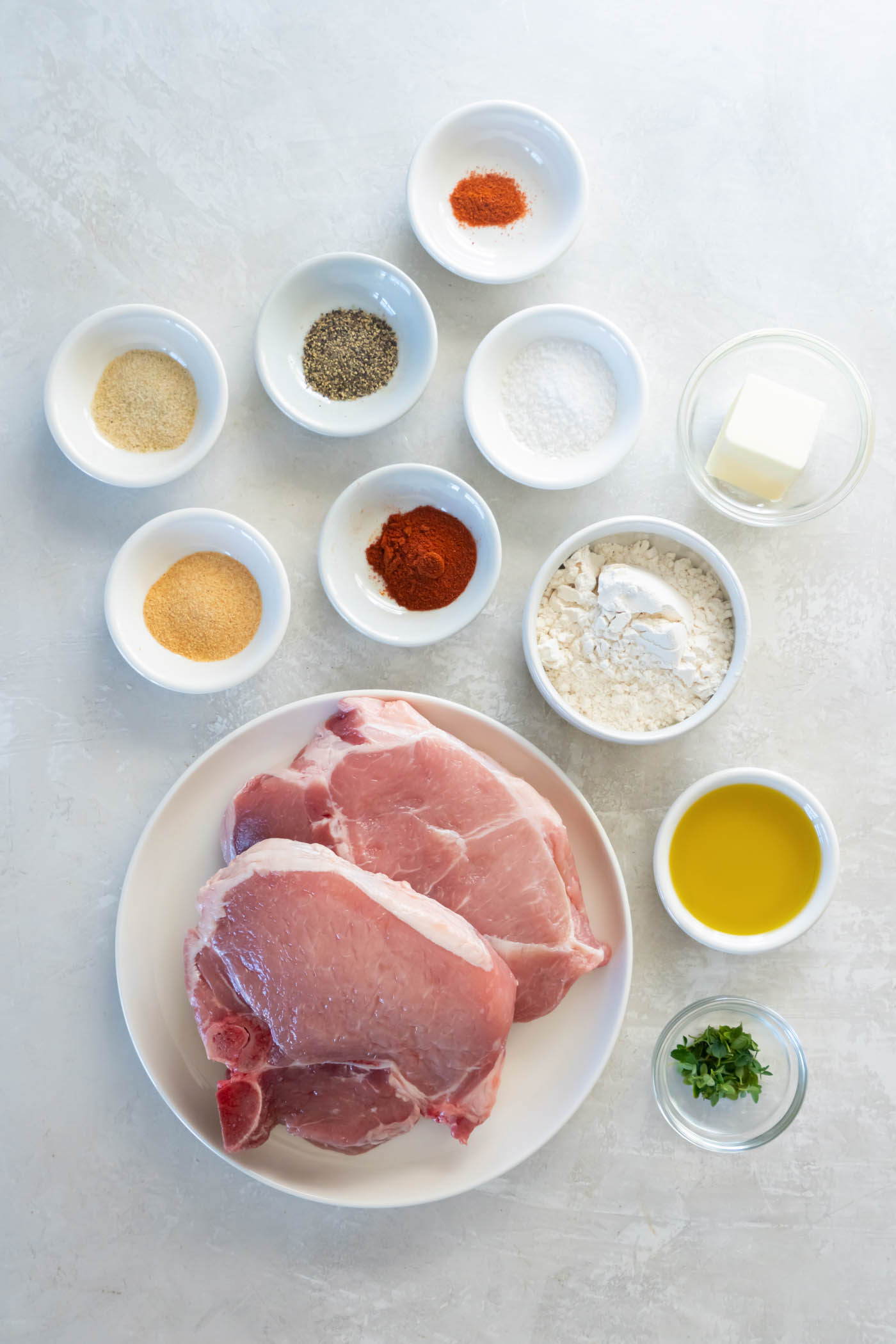 Ingredients for pan fried pork chops recipe.