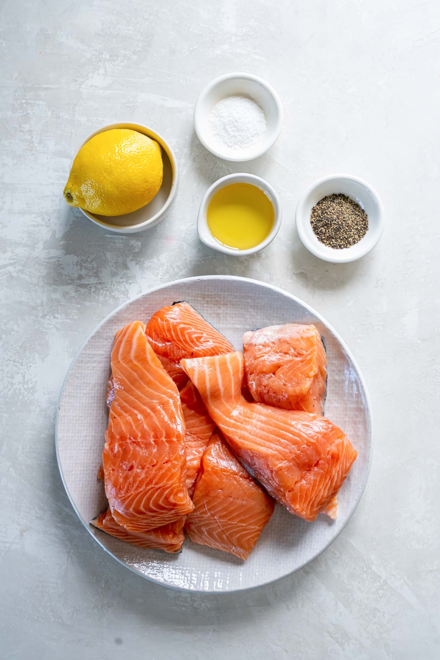 Ingredients for pan seared salmon recipe.