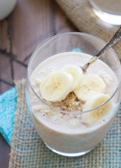 Peanut Butter and Banana Overnight Oats. Healthy and less than 5 minutes prep for this delicious breakfast!