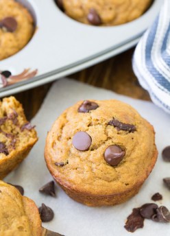 Peanut Butter Banana Muffins with Chocolate Chips. A healthy muffin recipe.