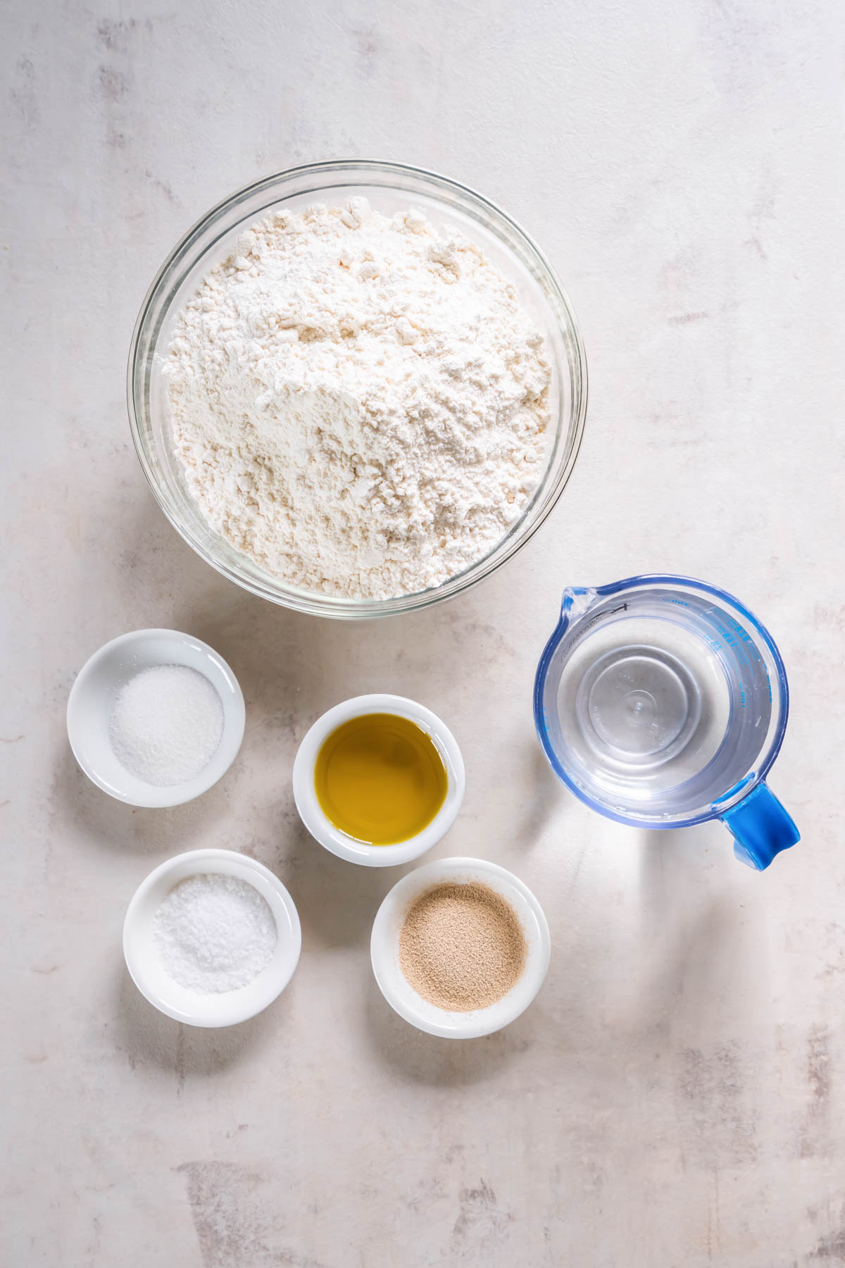 Ingredients for pizza dough recipe.