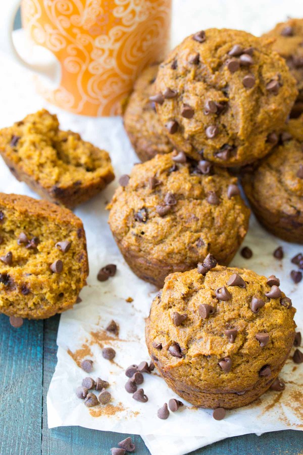 The BEST Pumpkin Chocolate Chip Muffins are so easy to make in one bowl! These healthy muffins are soft and filled with pumpkin pie spice! Dairy free and vegan options.