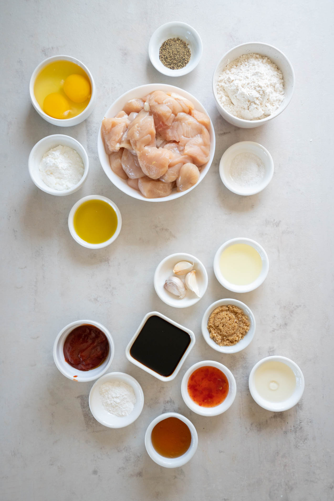 Ingredients for sesame chicken recipe.