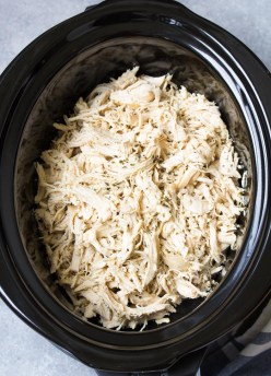 Crockpot shredded chicken in a slow cooker