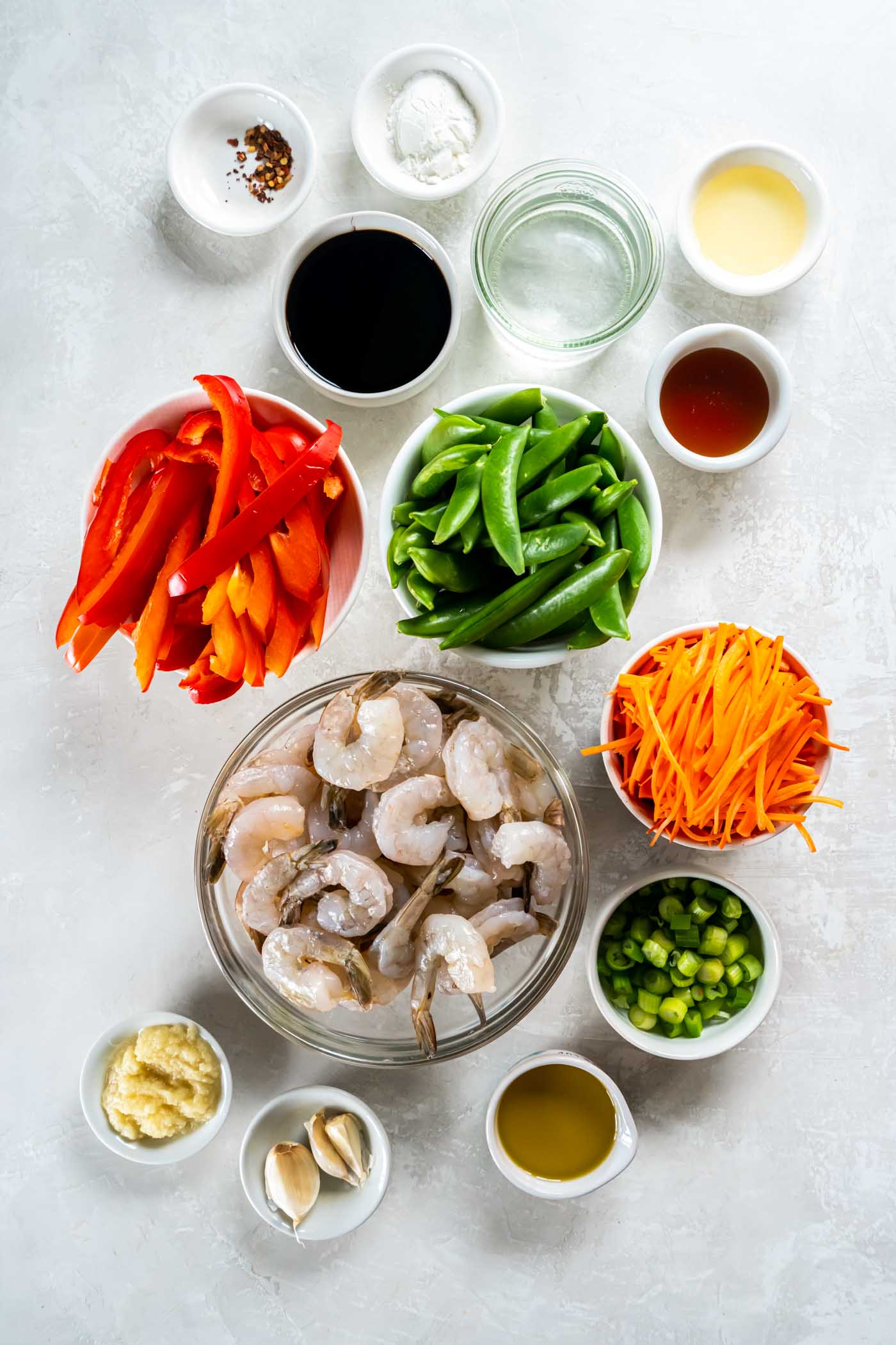 Ingredients for shrimp stir fry recipe.